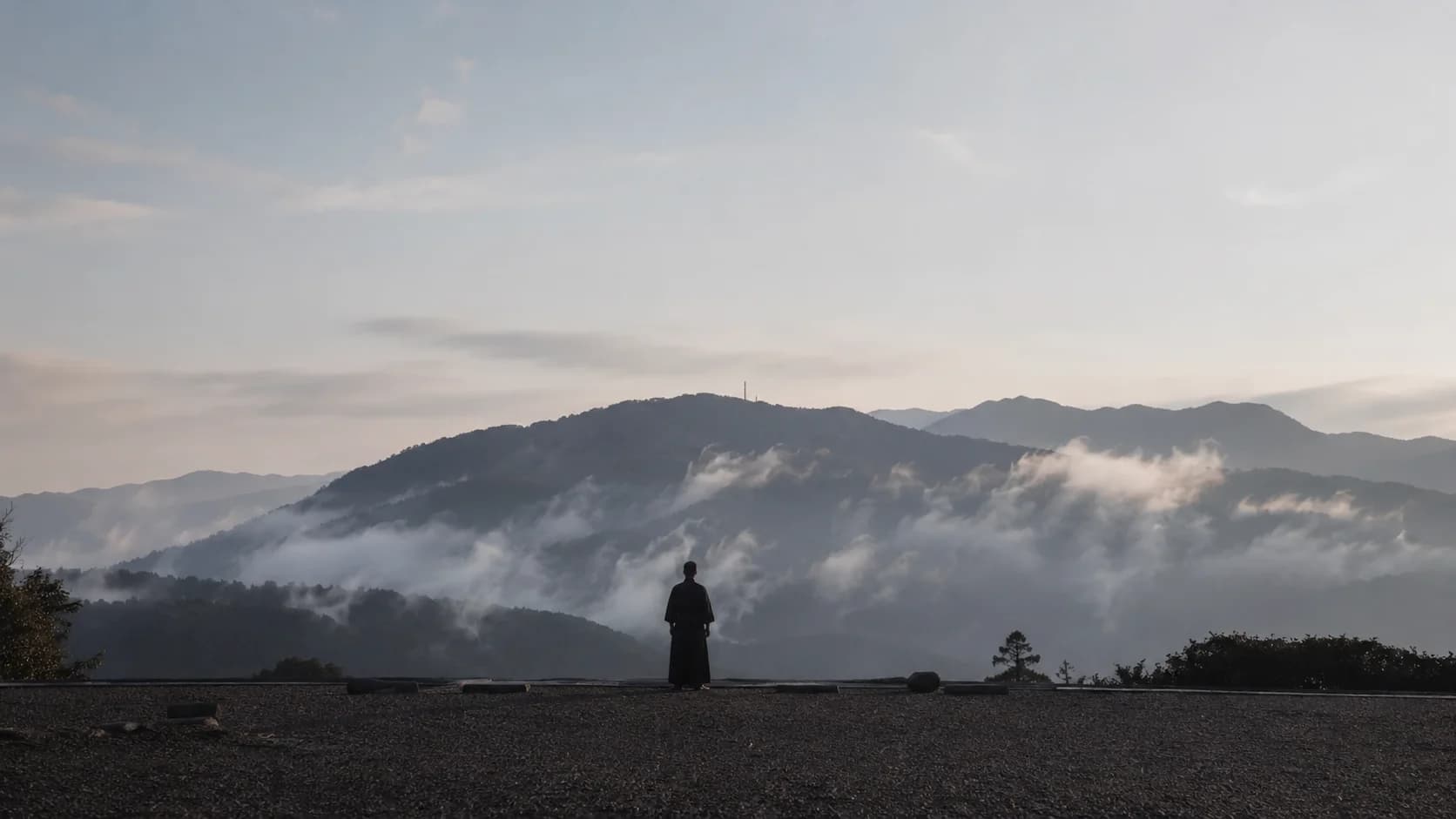 A lone figure at dawn on Mount Hiei
